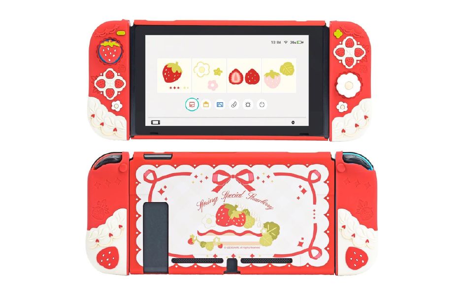 GeekShare Cream Strawberry Silicone Protective Case for Nintendo Switch V1/V2