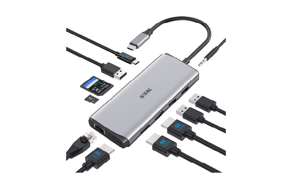 SSK USB C Docking Station Dual Monitor, 11 in 1 Triple Display Docking Station (SC210)