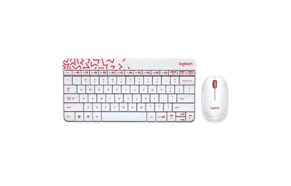 Logitech MK240 NANO Wireless Keyboard and Mouse Combo - White/Vivid Red